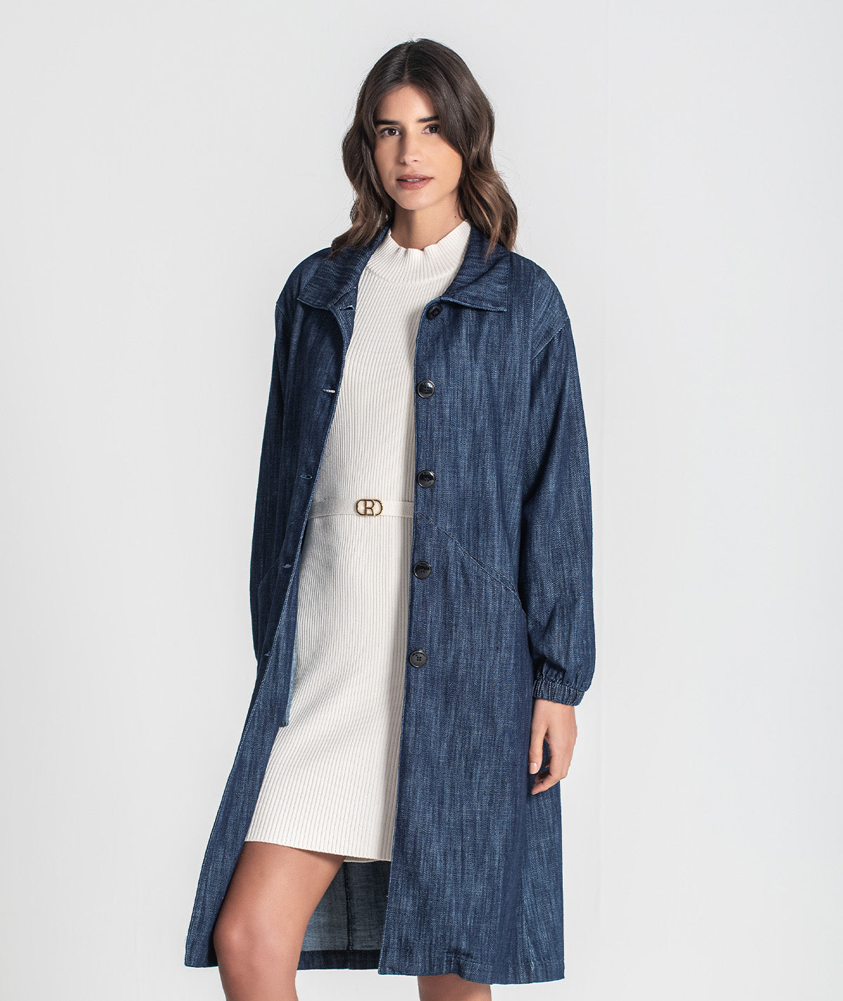 Casaco comprido tencel com botões e bolsos 6455