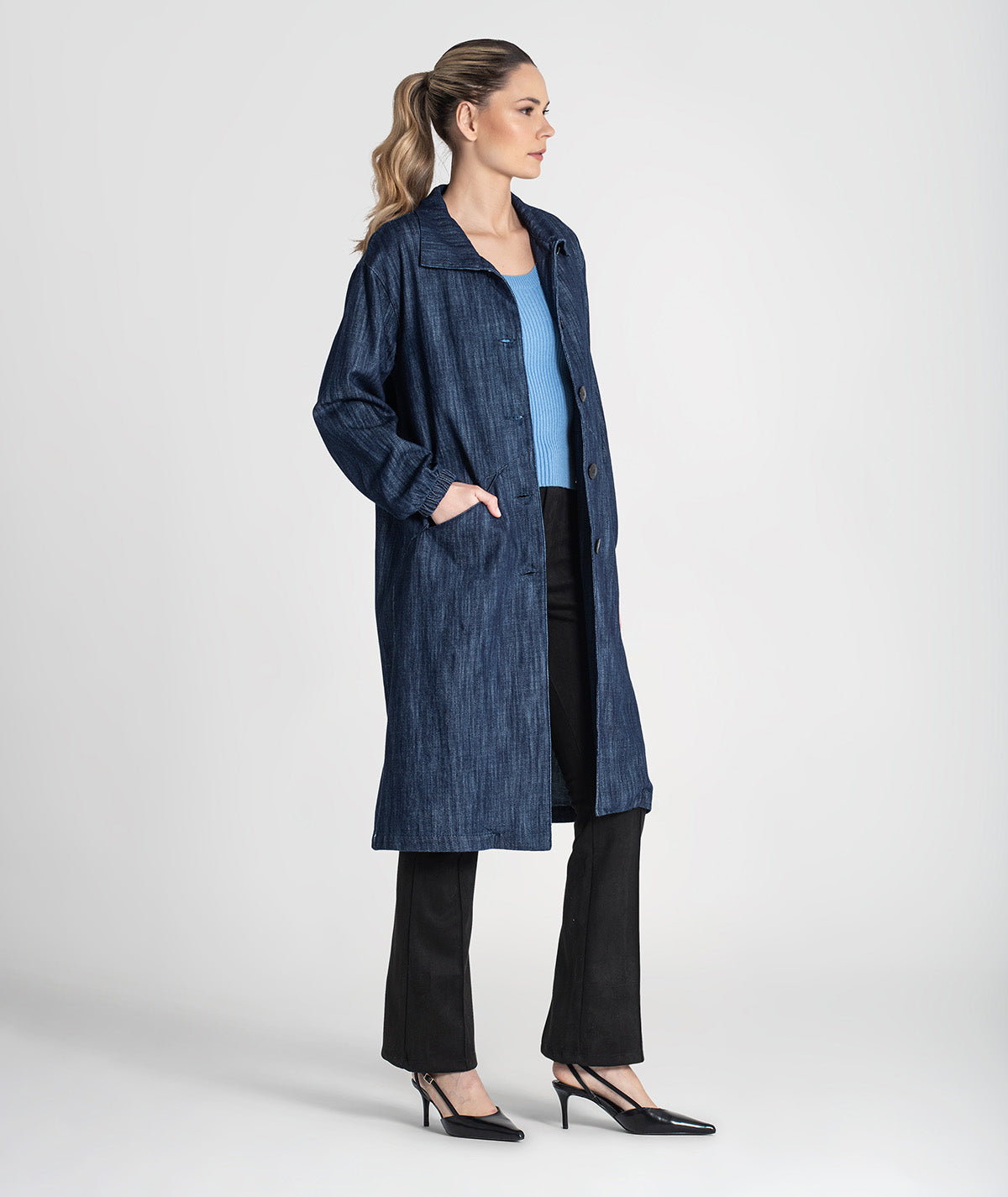 Casaco comprido tencel com botões e bolsos 6455