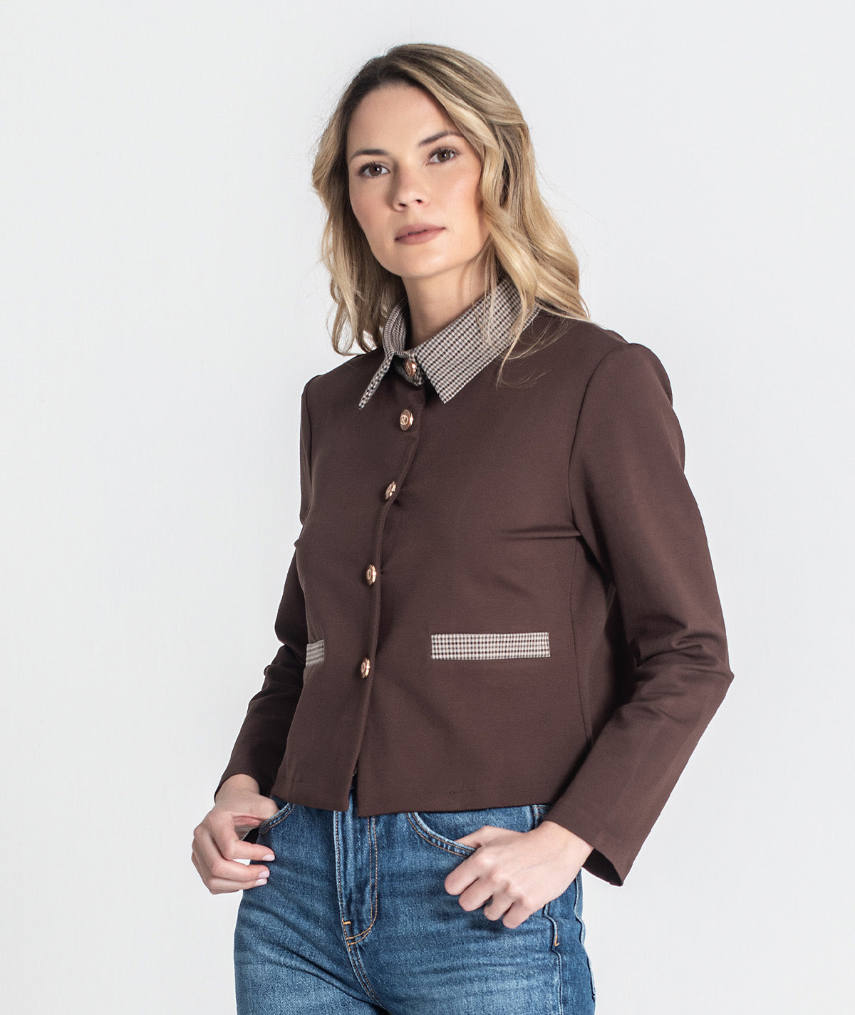 Casaco curto com botões personalizados 6456