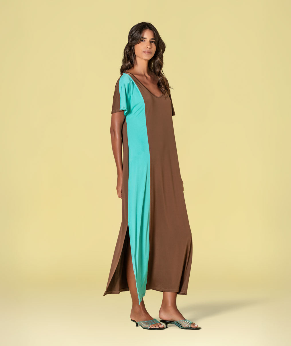 Two-tone V-neck dress 6468