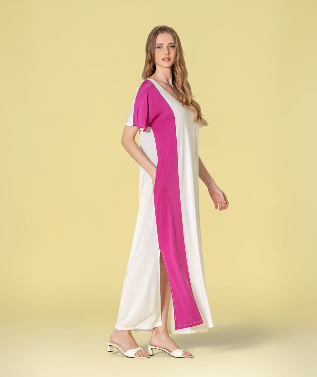 Vestido decote em v bicolor 6468