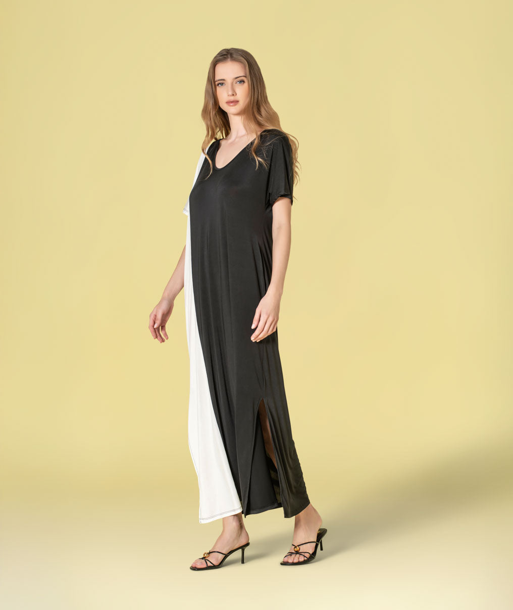 Vestido decote em v bicolor 6468