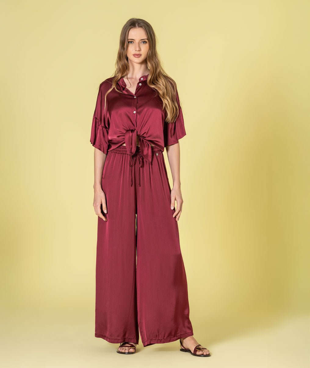Satin blouse with buttons and knot at the front 6480