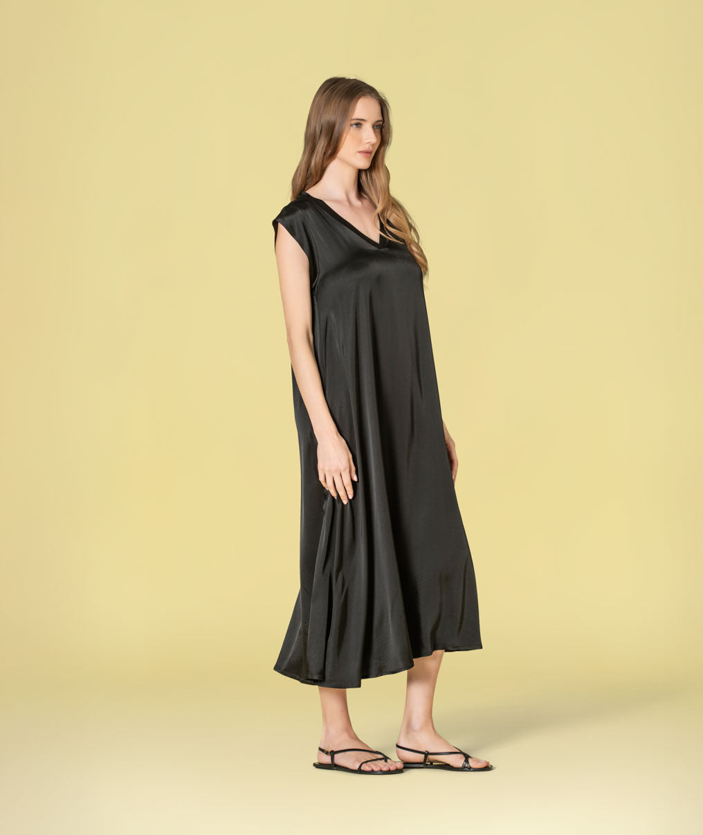 Vestido decote em v acetinado 6484