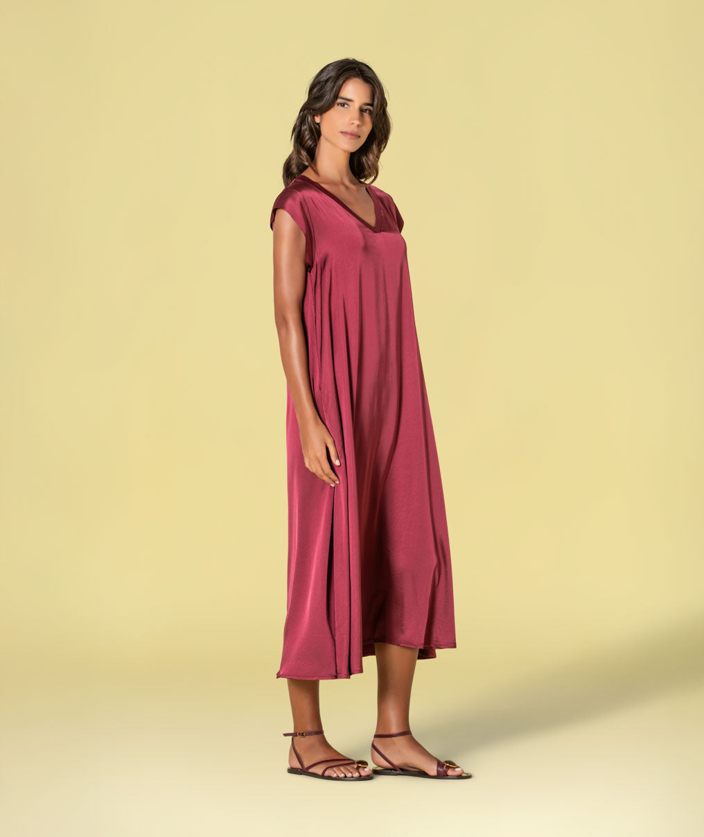 Vestido decote em v acetinado 6484