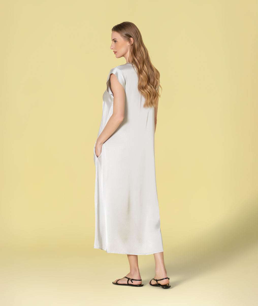Vestido decote em v acetinado 6484