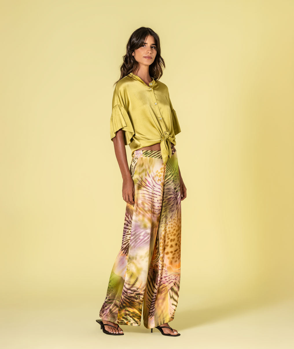 Calças largas com estampado tropical 6491