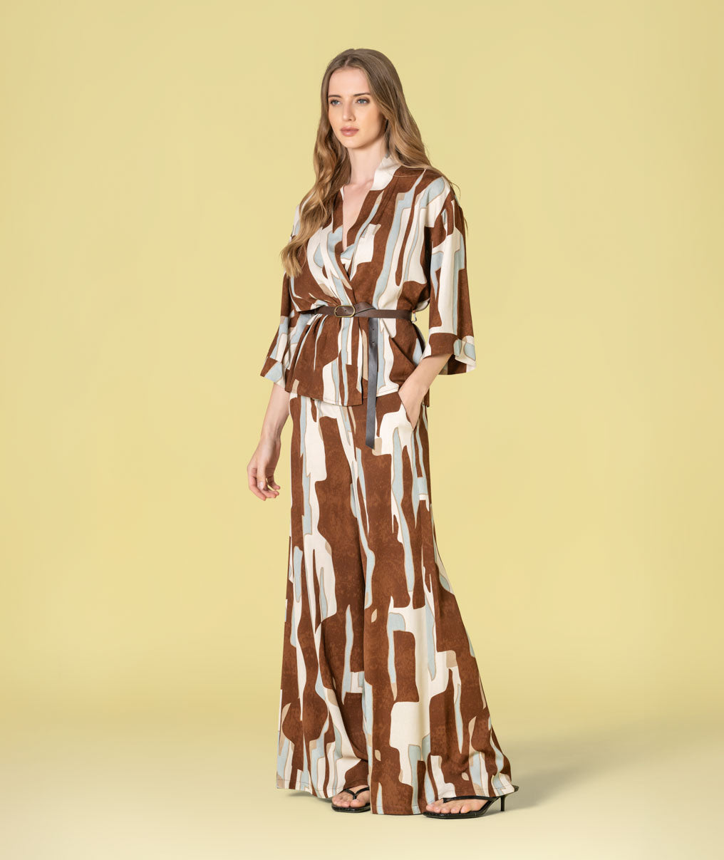 Kimono com padrão geométrico e cinto 6497