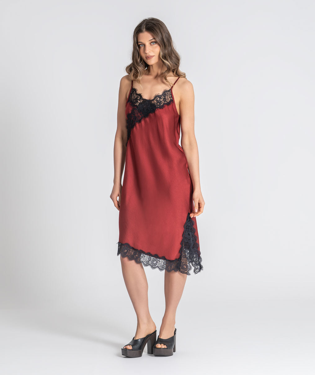 Satin dress with lace 6519