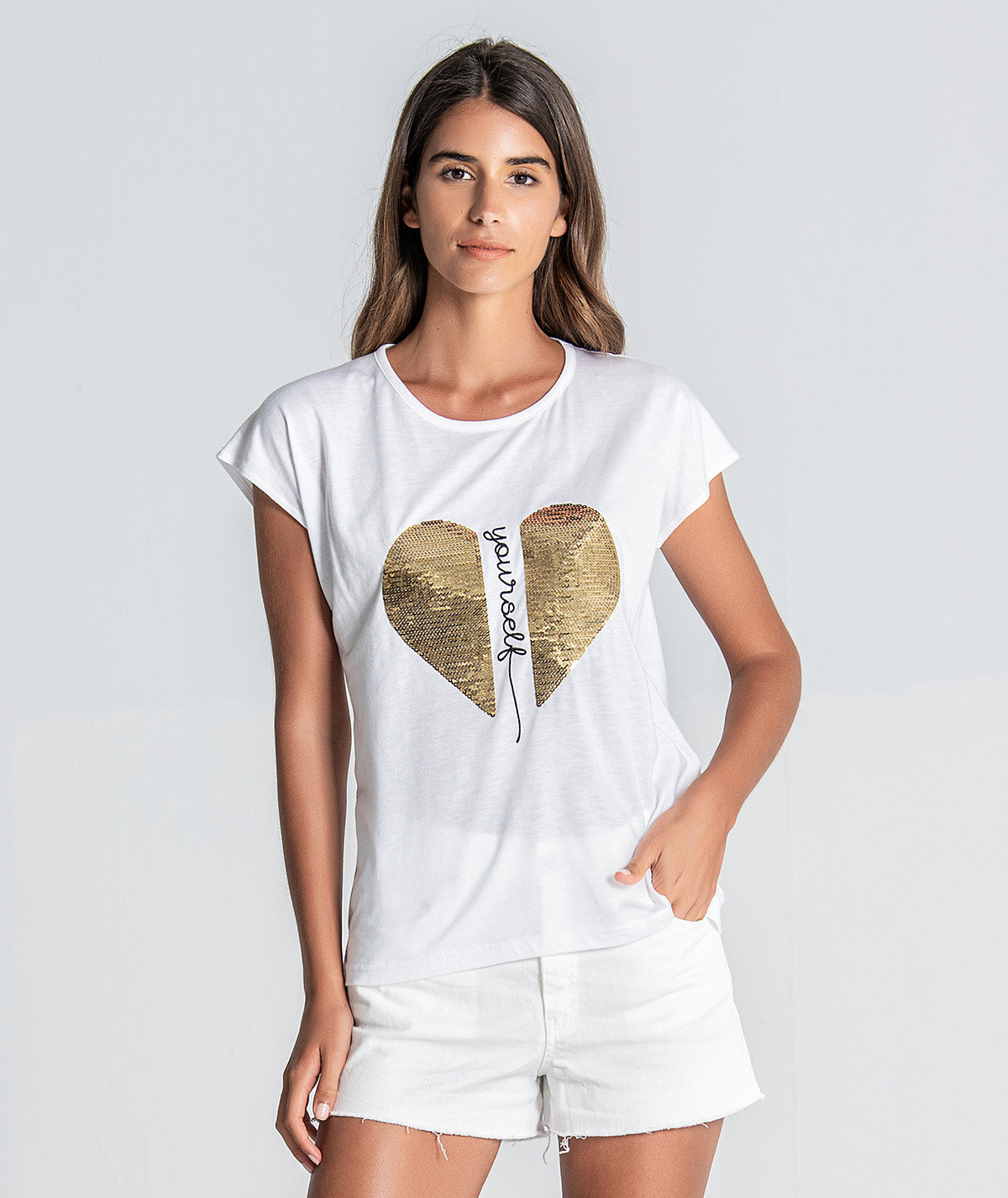 T‐shirt com motivo YOURSELF T047