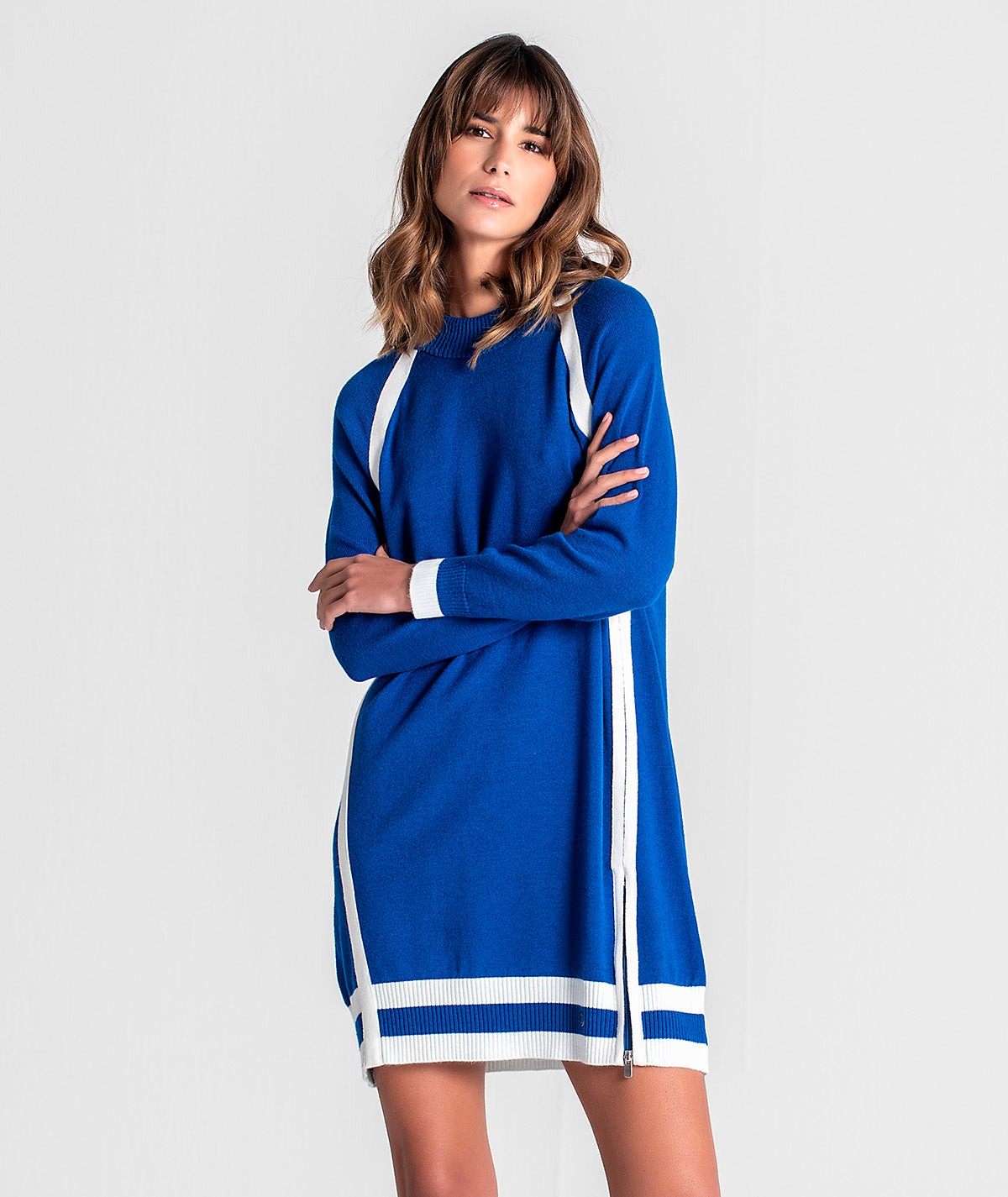 Vestido com riscas a contraste 3181