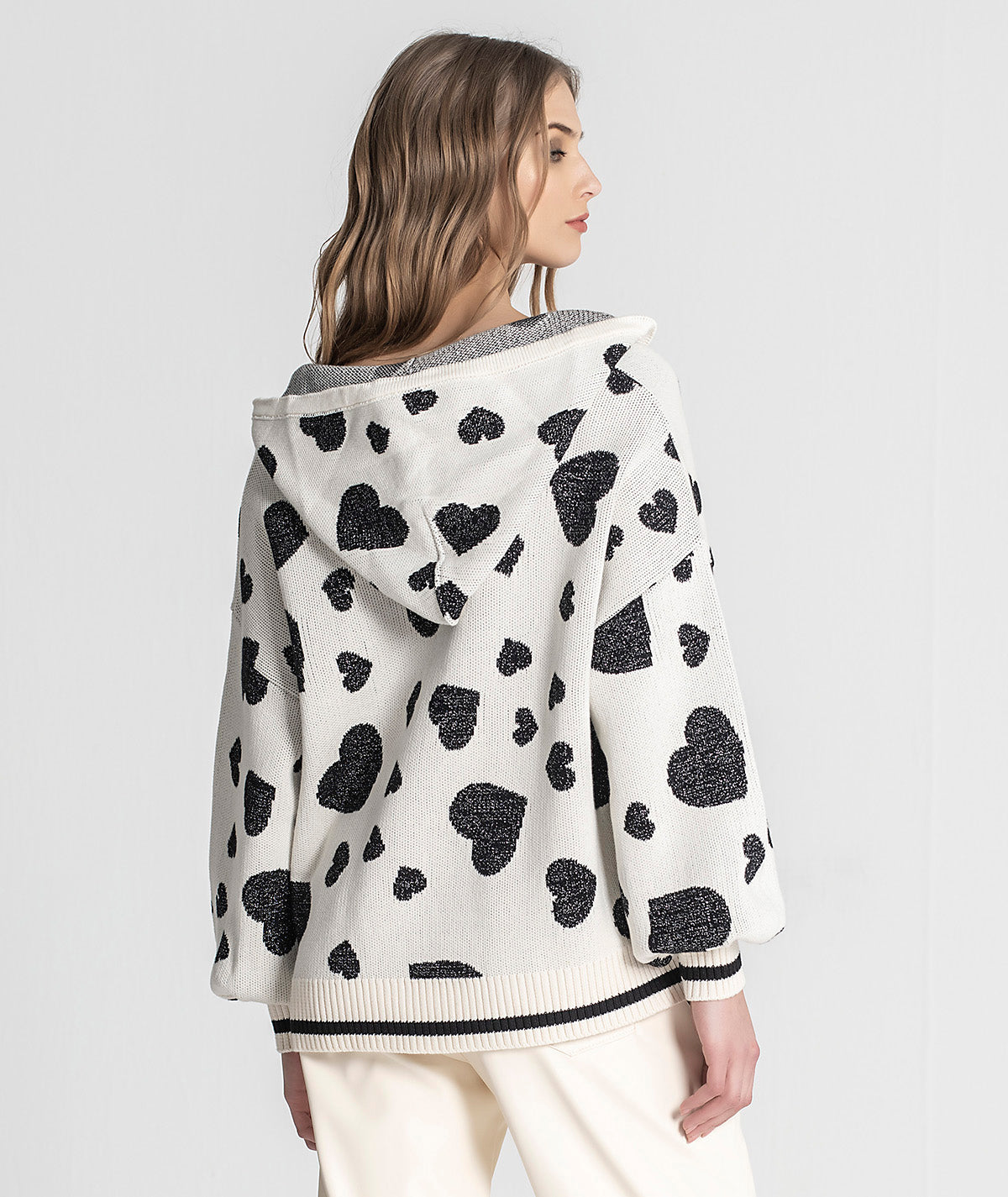 Camisola jacquard corações com capucho 3266