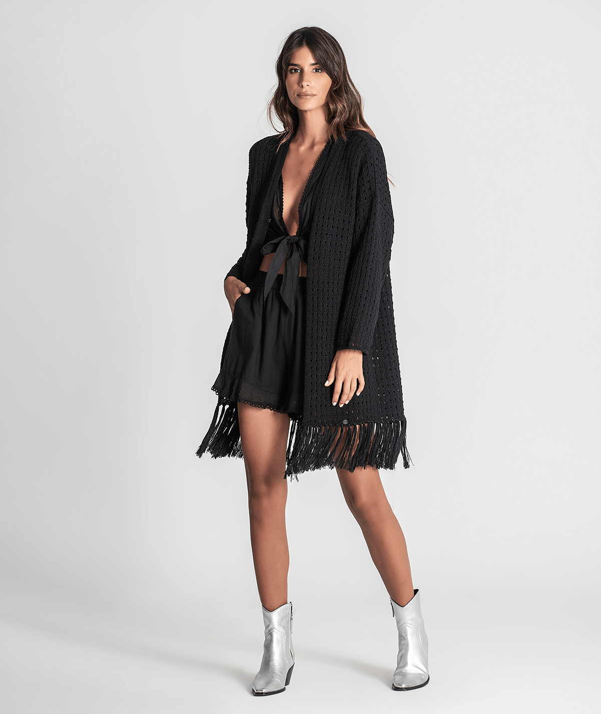 Perforated jacket with fringe 3290