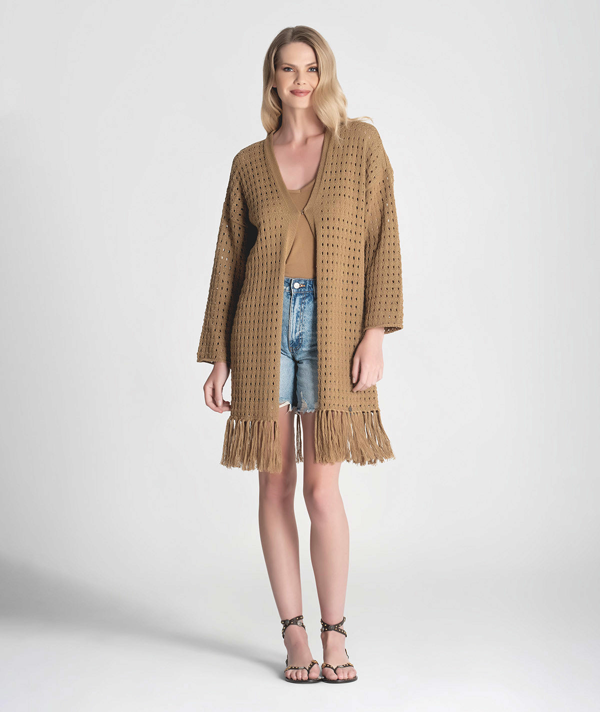 Perforated jacket with fringe 3290