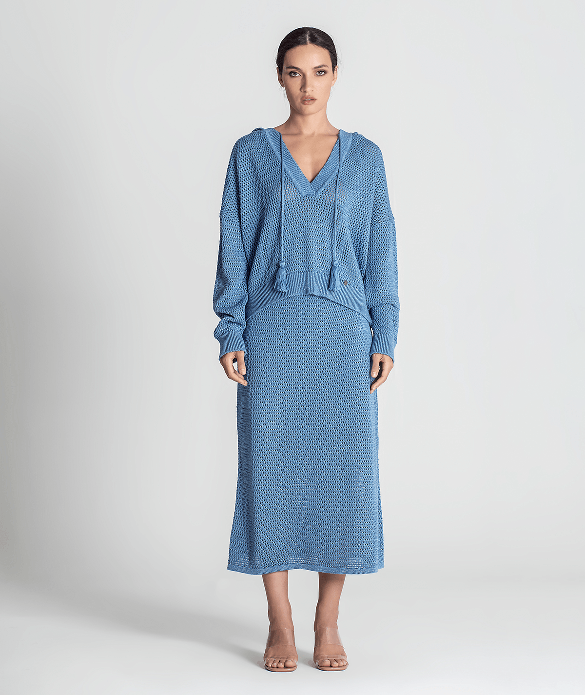 Camisola brilho perfurada com capucho 3293