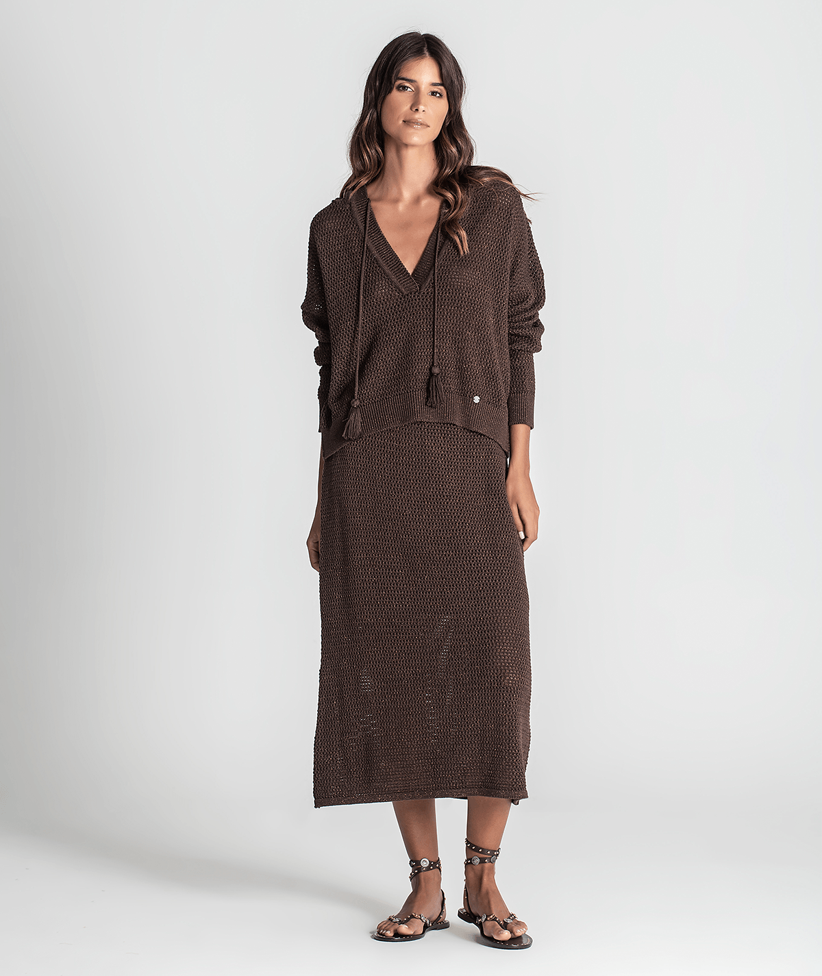 Camisola brilho perfurada com capucho 3293