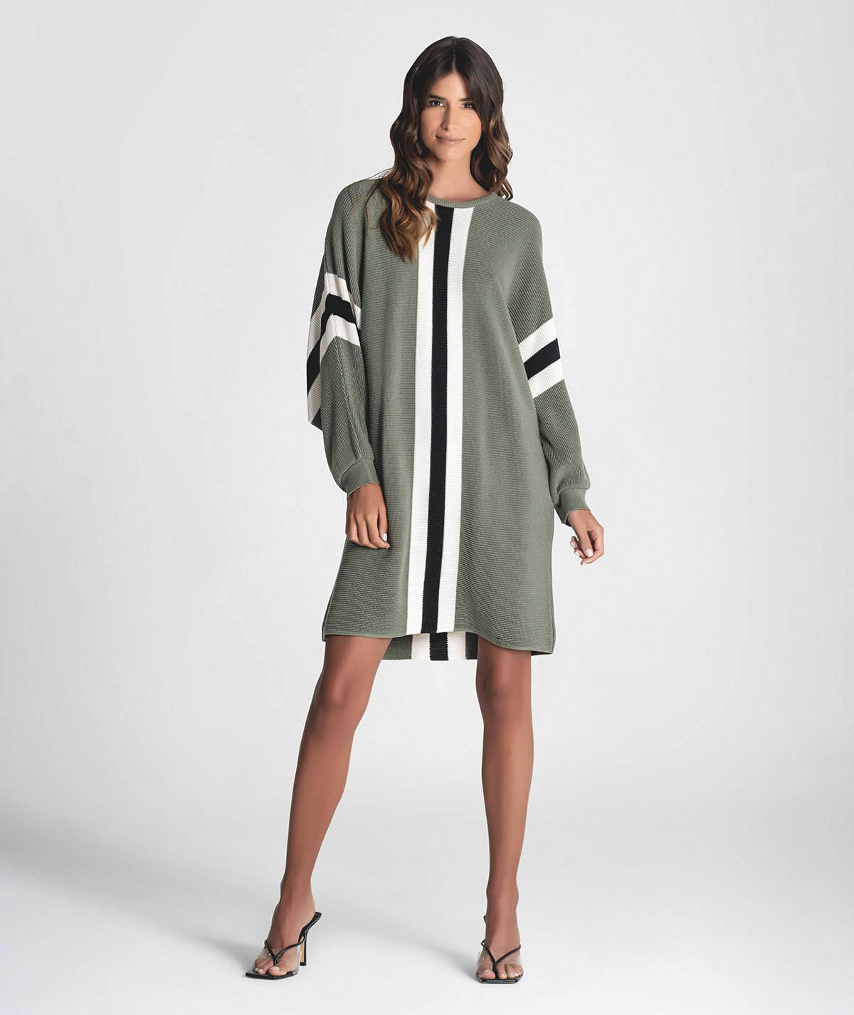 Vestido canelado com risca na frente 3324