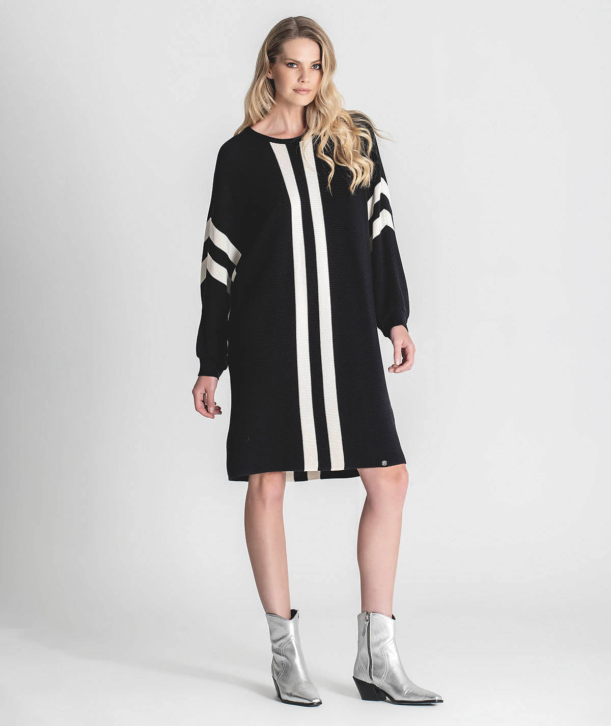 Vestido canelado com risca na frente 3324