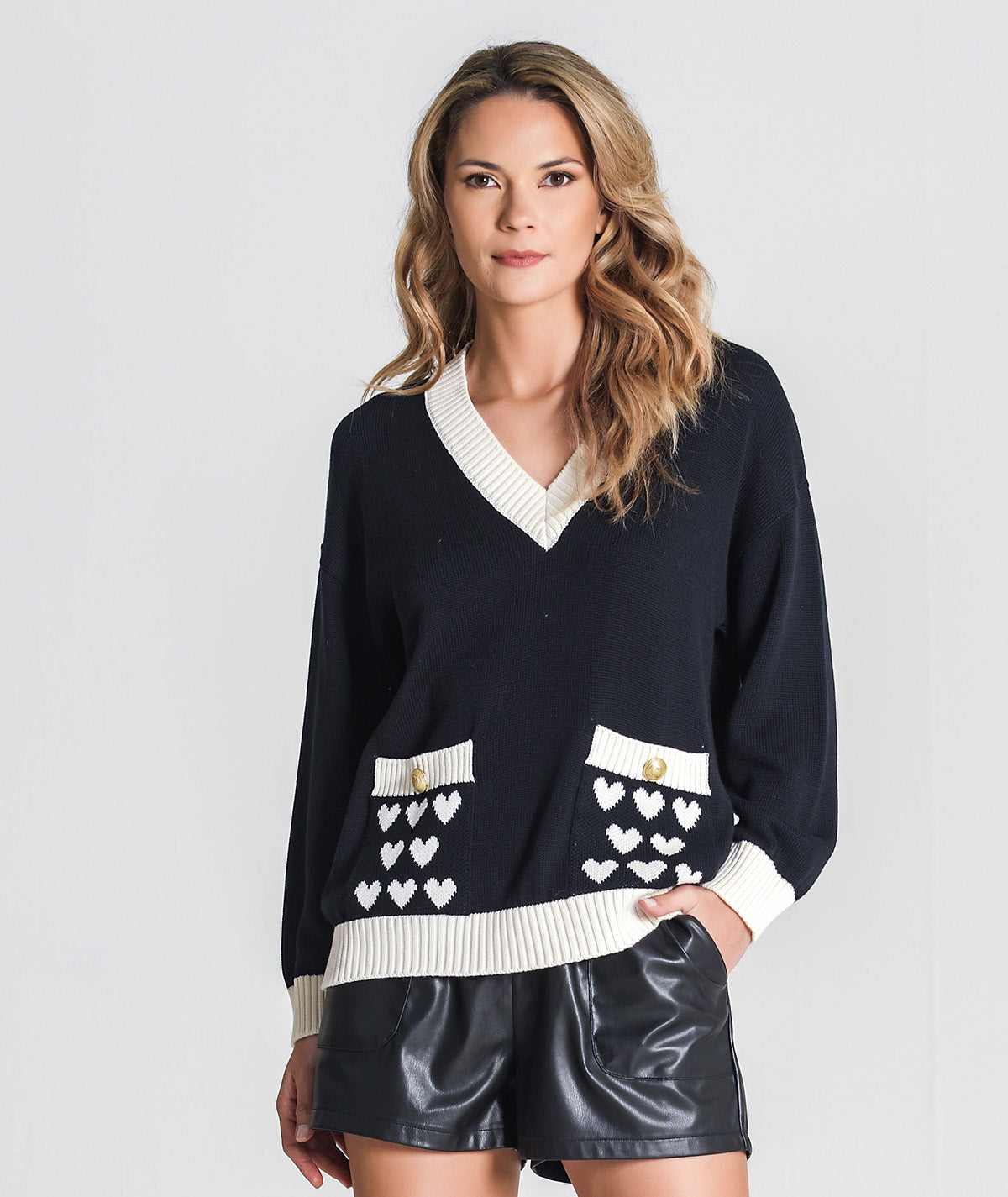 Camisola corações nos bolsos 3364