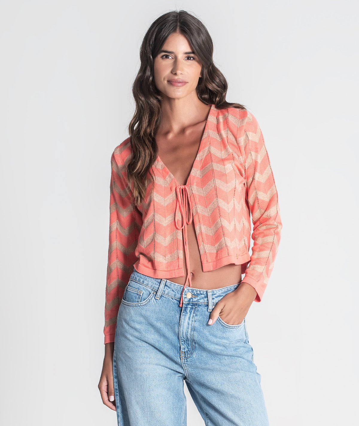 Casaco curto zigzag com brilho 3383