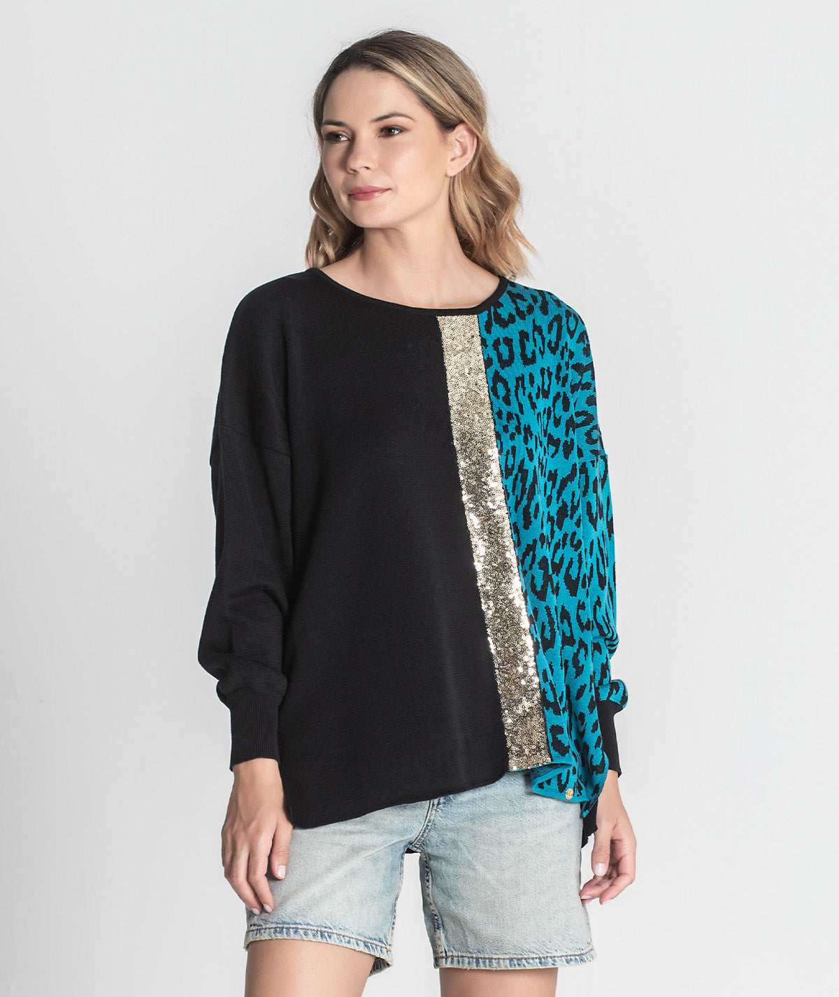 Camisola animal print com lantejoulas 3398