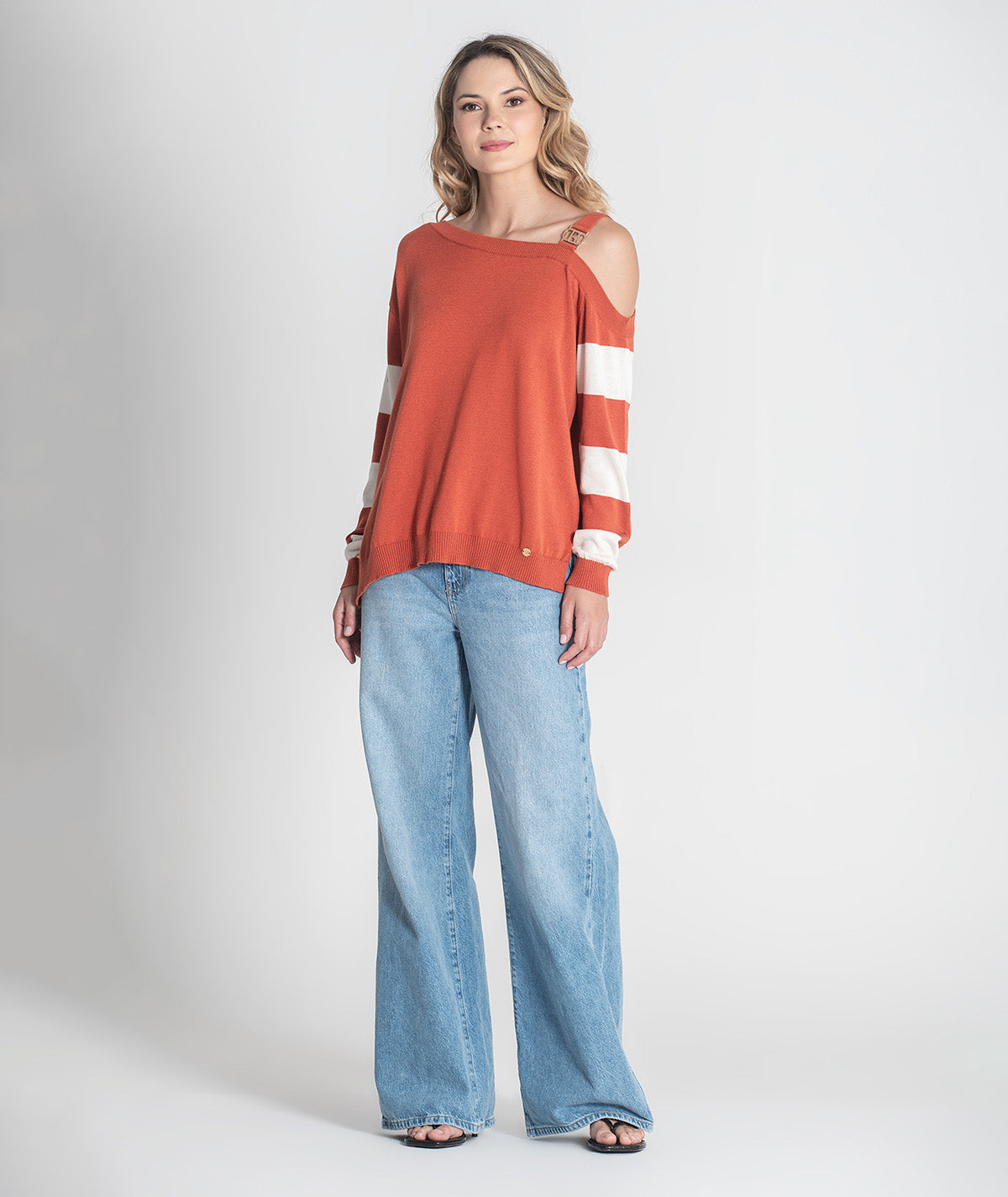 Camisola mangas riscas com fivela R 3403