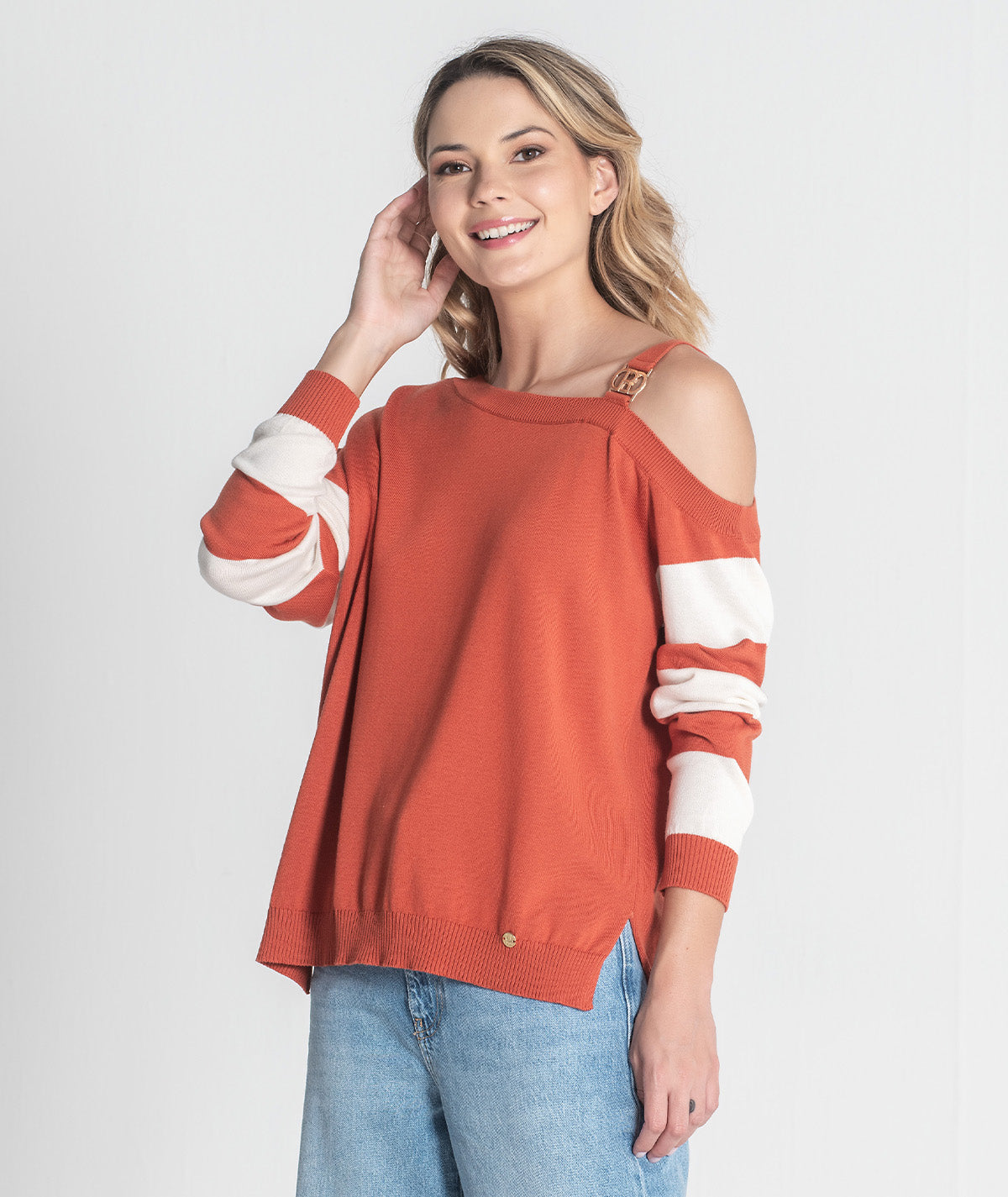 Camisola mangas riscas com fivela R 3403