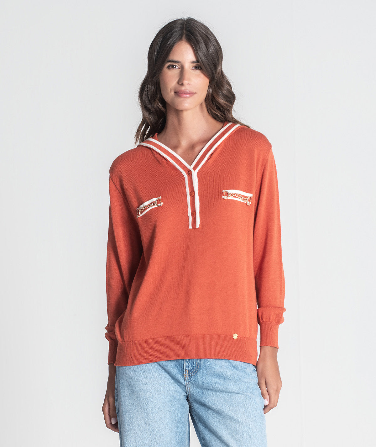 Camisola com capucho e contrastes 3406