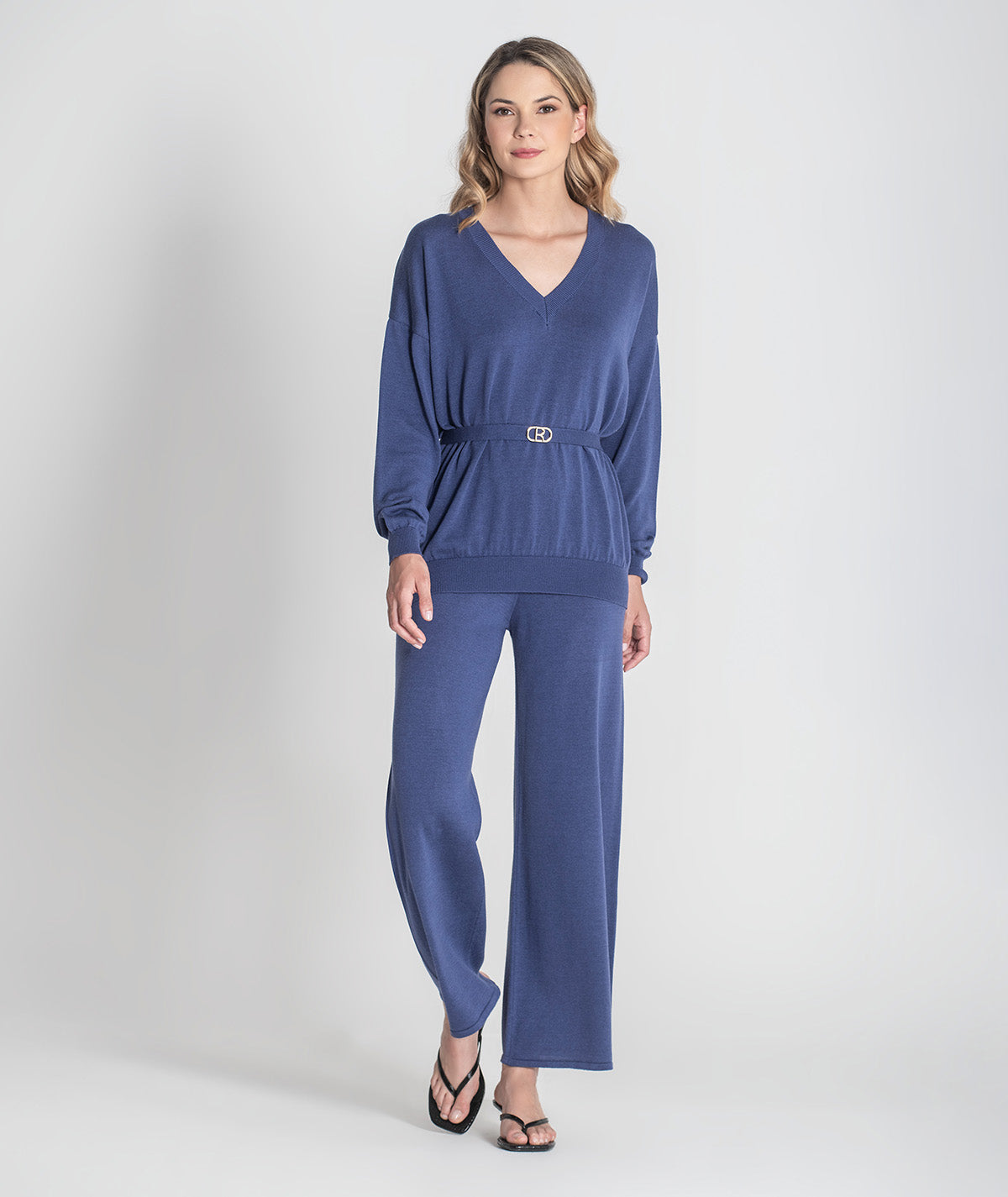 Camisola decote em v com cinto 3426