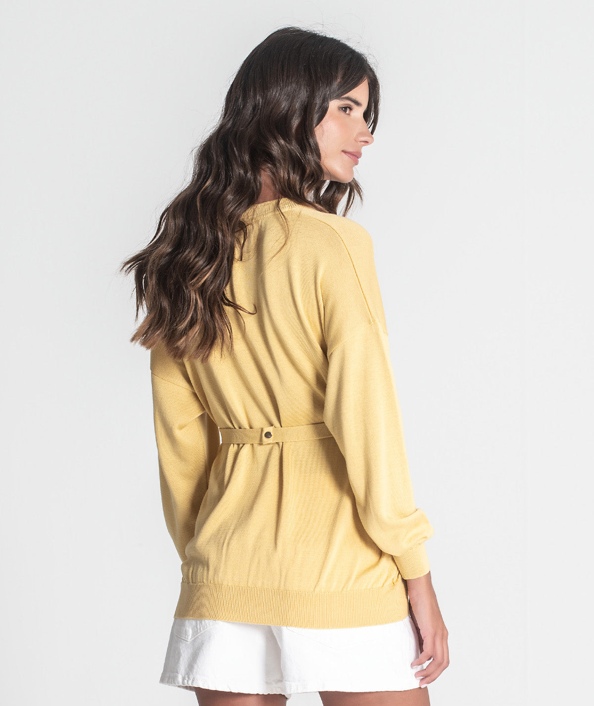 Camisola decote em v com cinto 3426