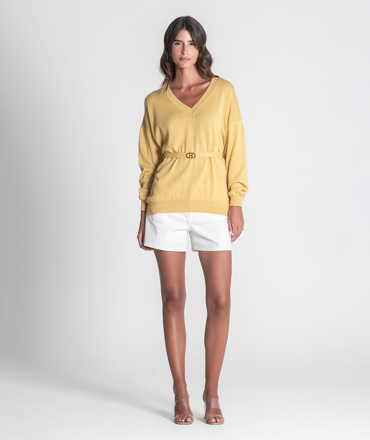 Camisola decote em v com cinto 3426