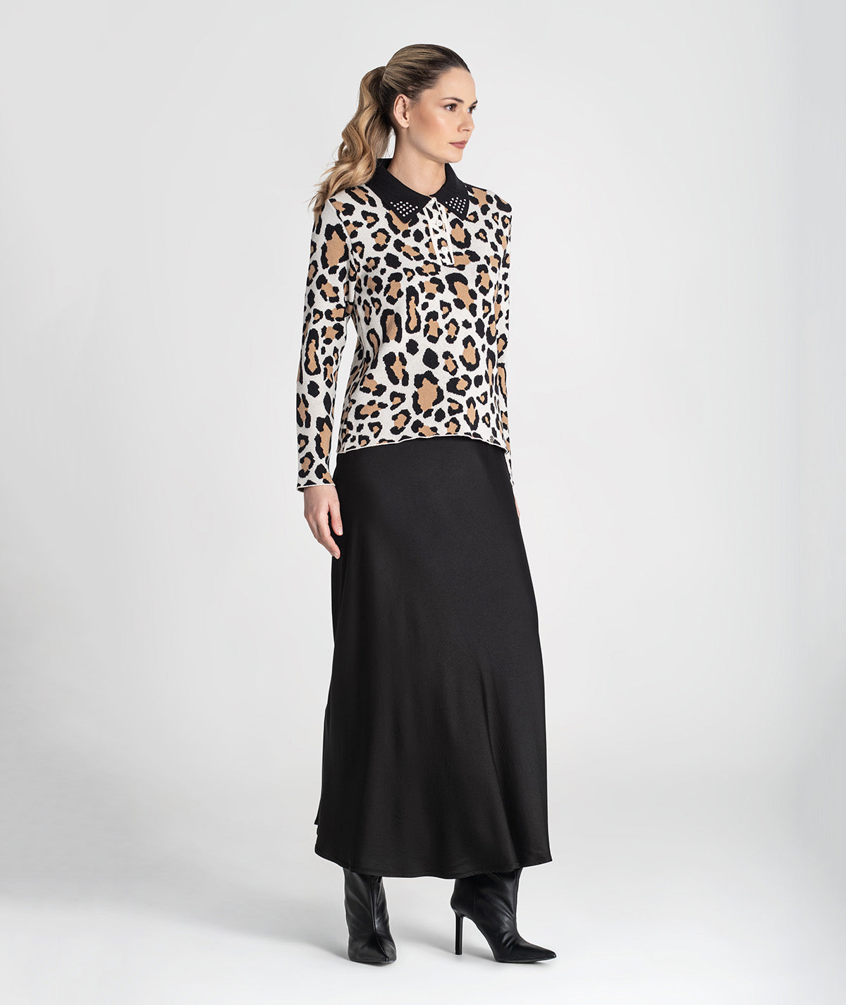 Camisola gola polo print leopardo 3439