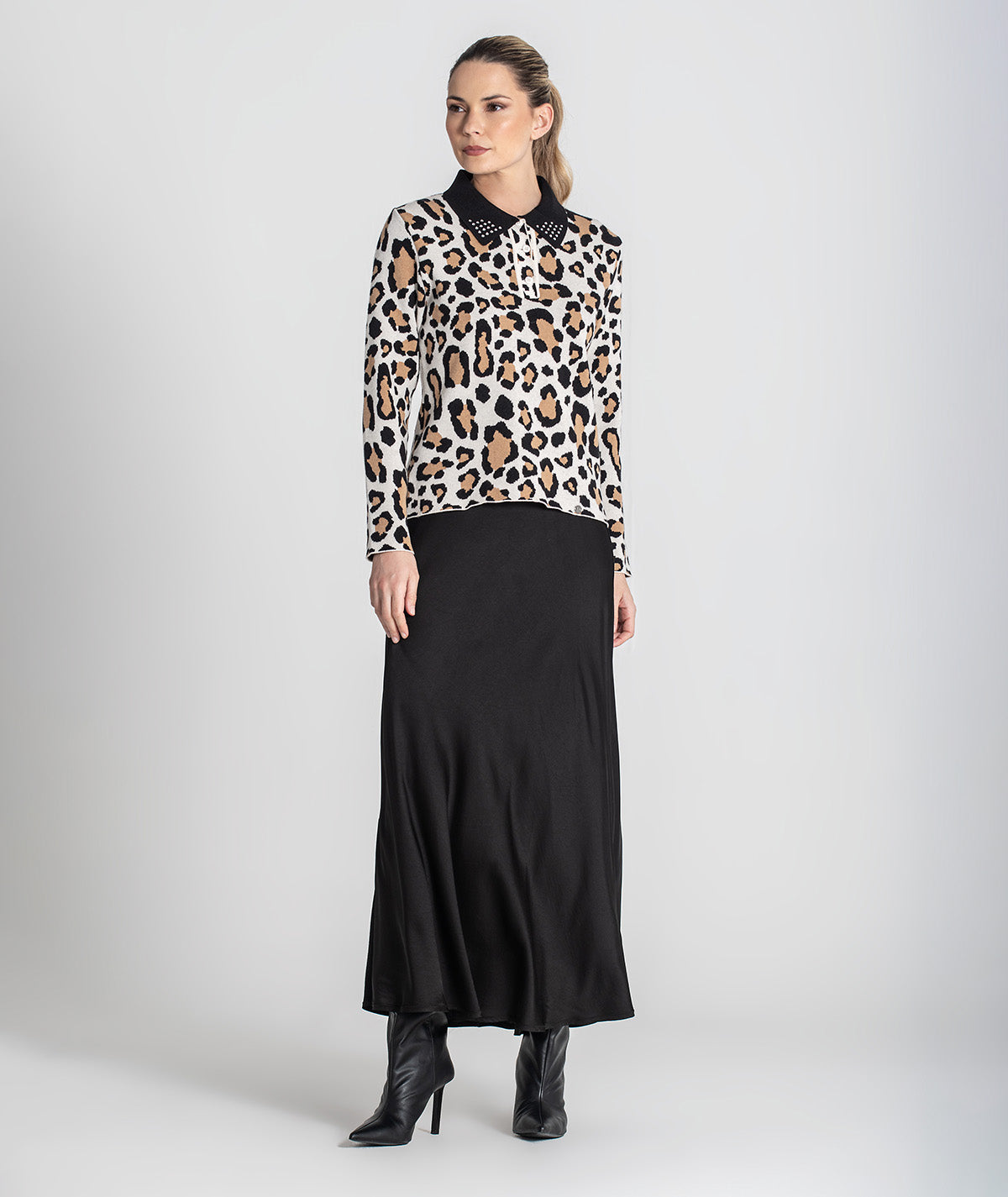 Camisola gola polo print leopardo 3439
