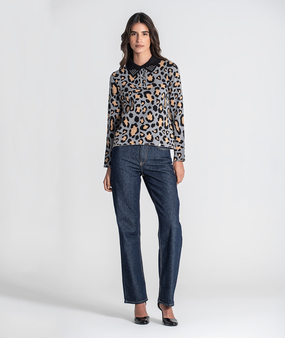Camisola gola polo print leopardo 3439
