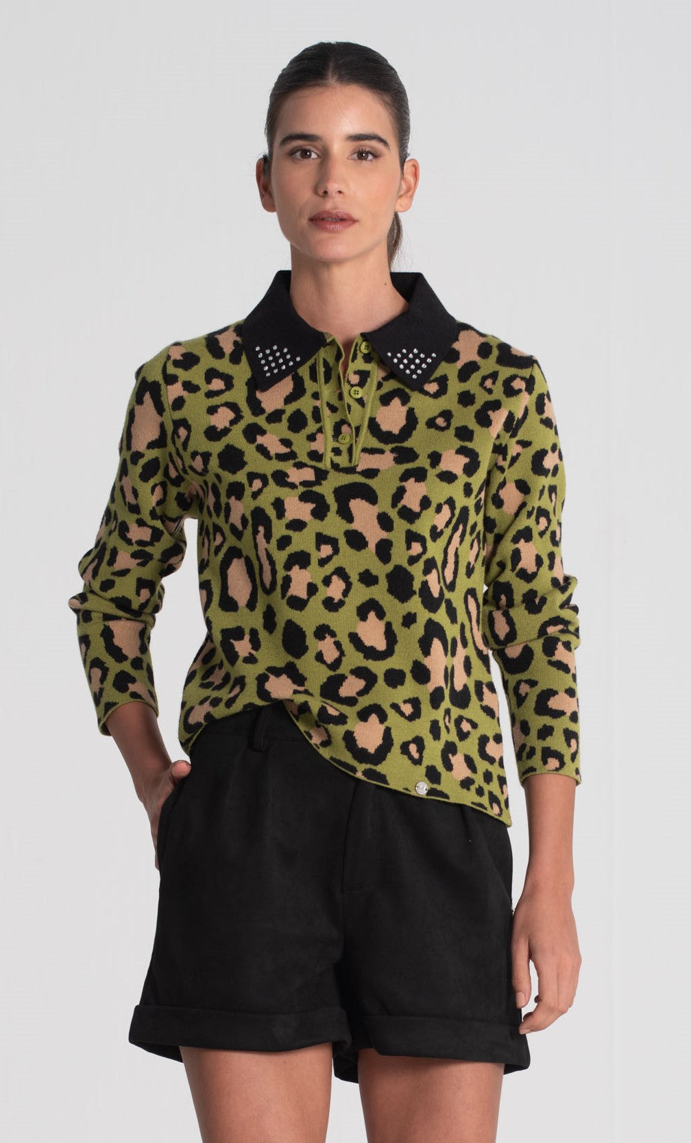 Camisola gola polo print leopardo 3439