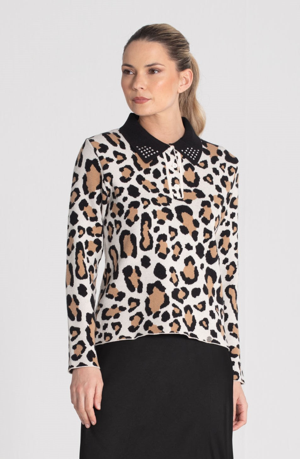 Camisola gola polo print leopardo 3439