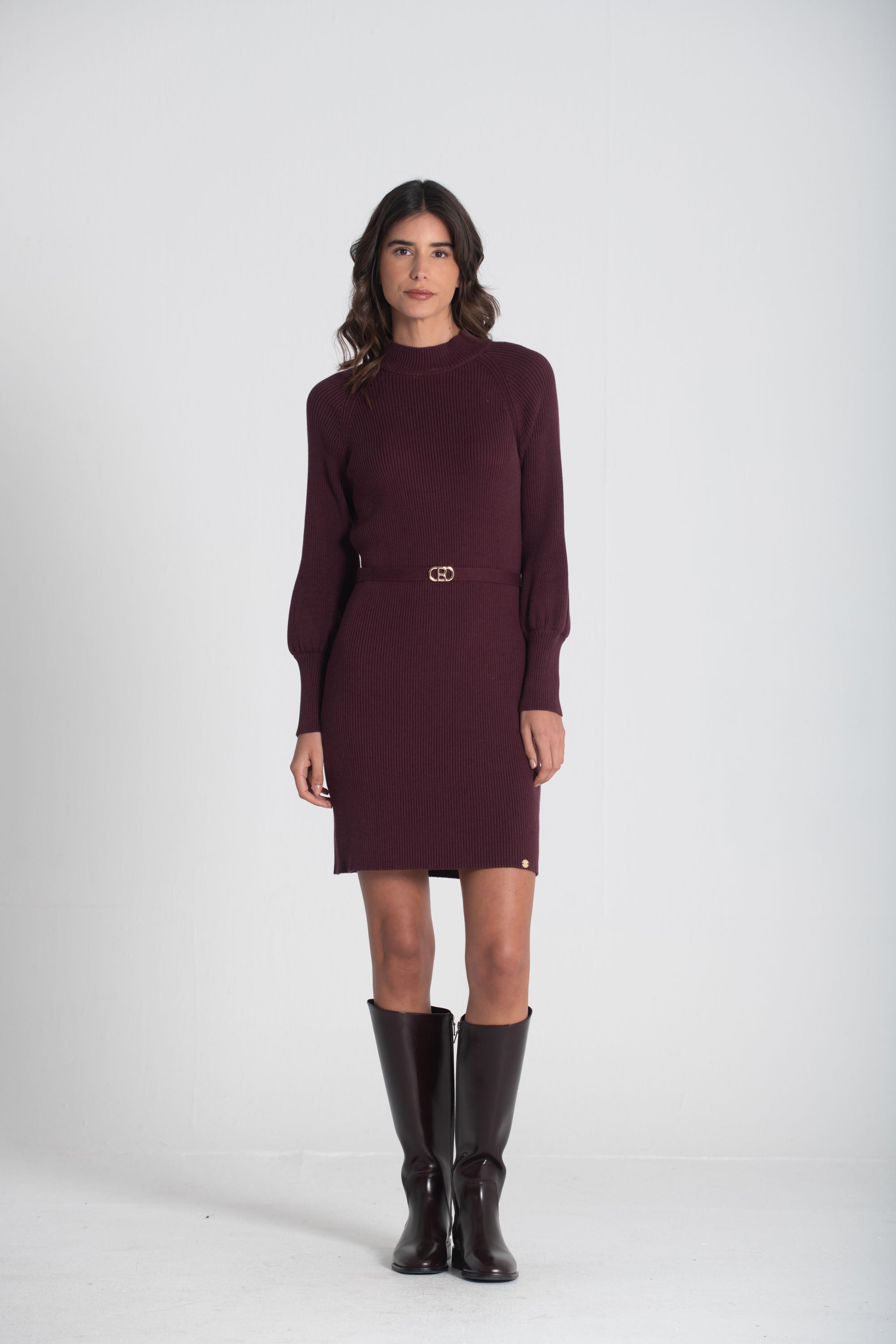 Vestido canelado com cinto 3452