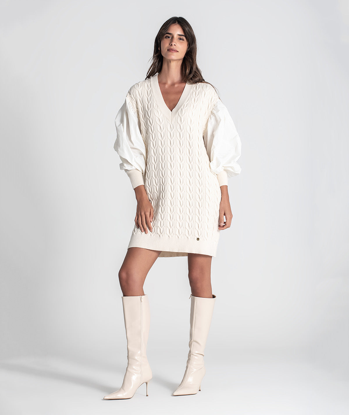 Vestido tranças com mangas em tecido 3457