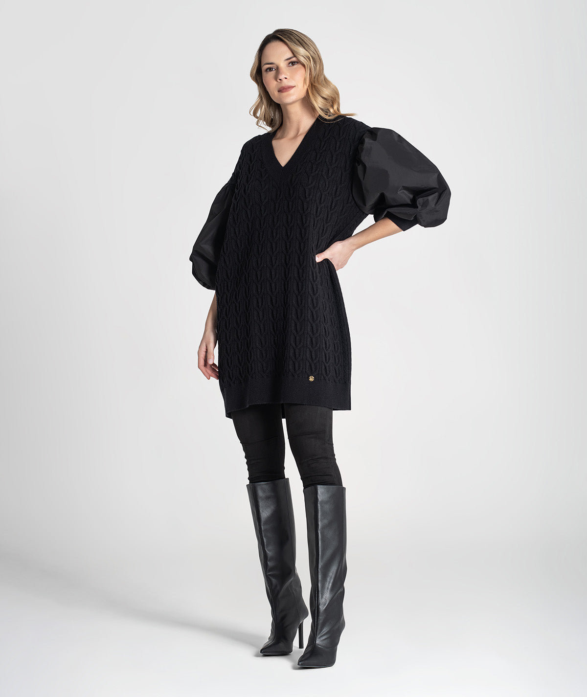 Vestido tranças com mangas em tecido 3457