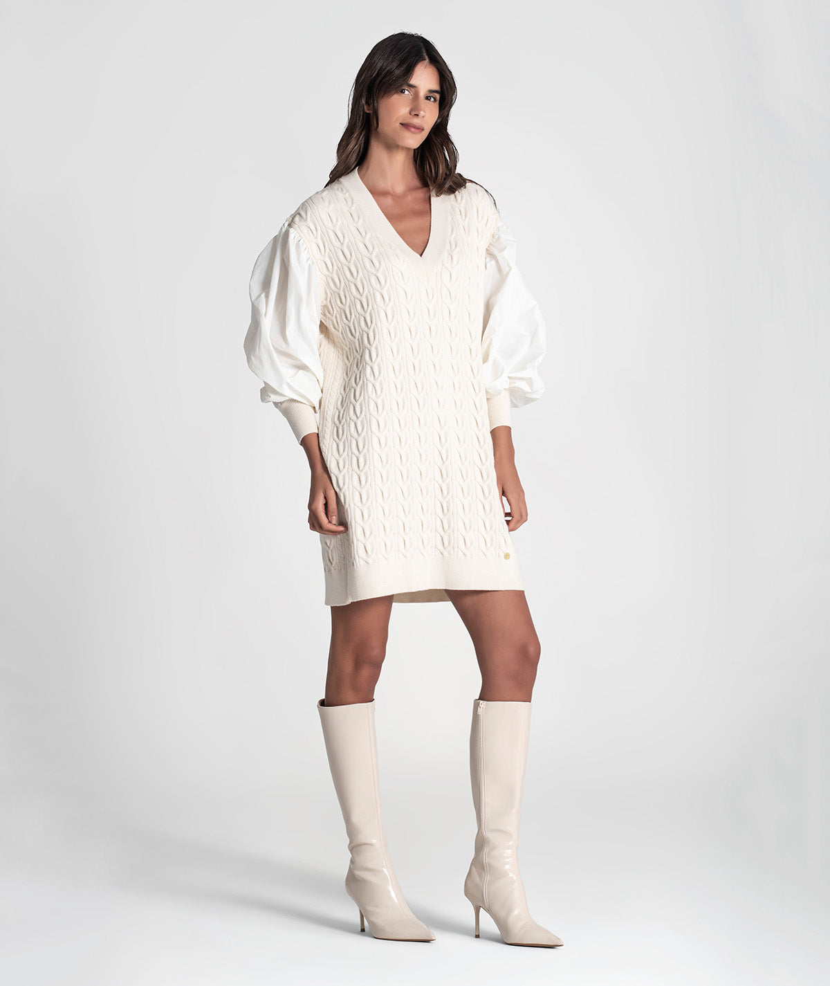 Vestido tranças com mangas em tecido 3457