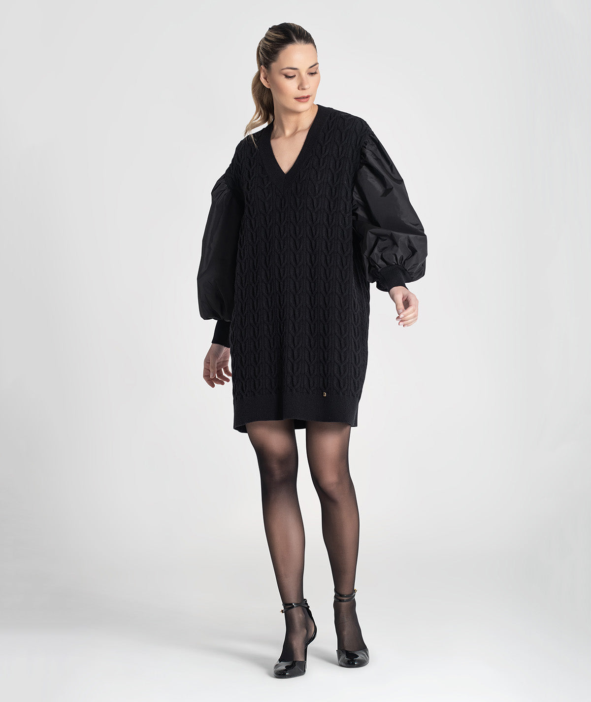 Vestido tranças com mangas em tecido 3457
