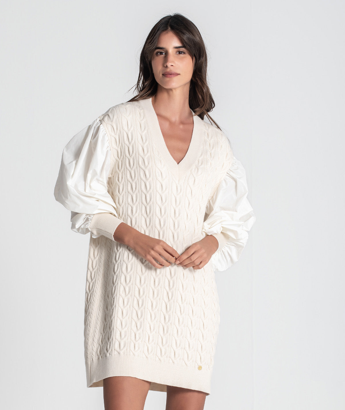 Vestido tranças com mangas em tecido 3457