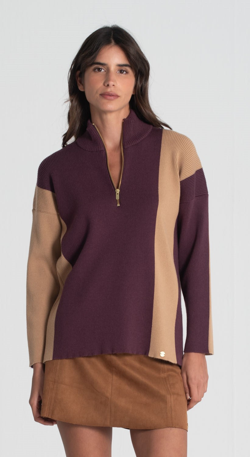 Camisola oversize canelada bicolor 3466