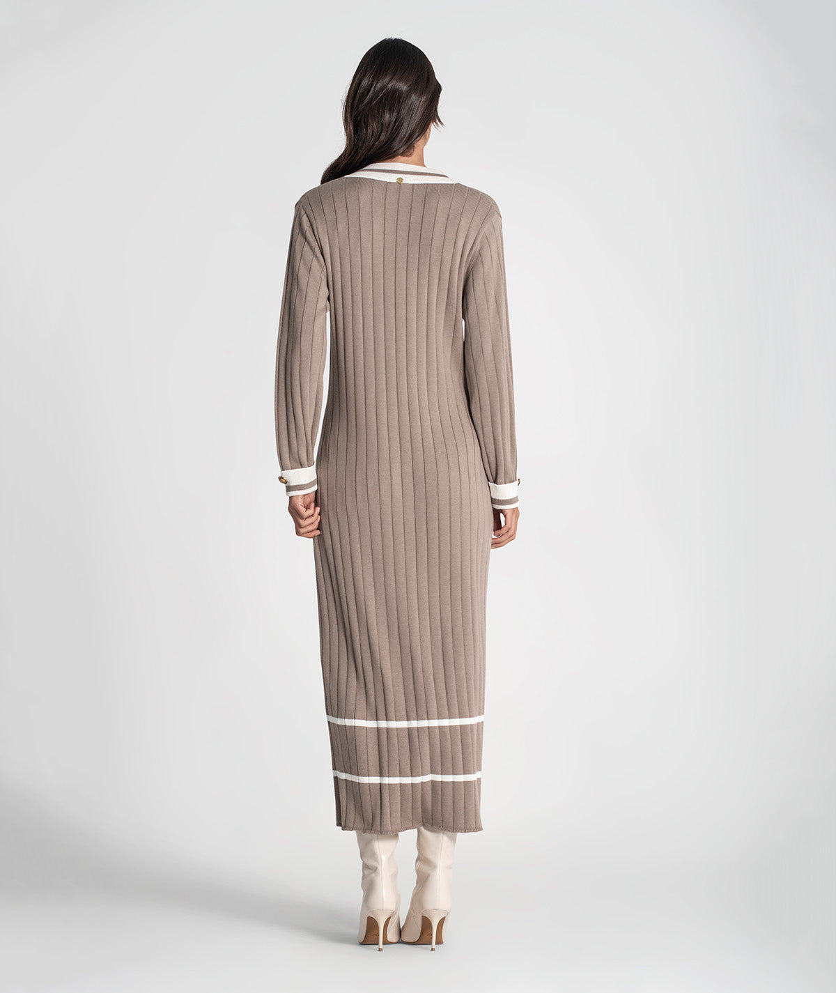 Vestido canelado com contraste no decote 3472