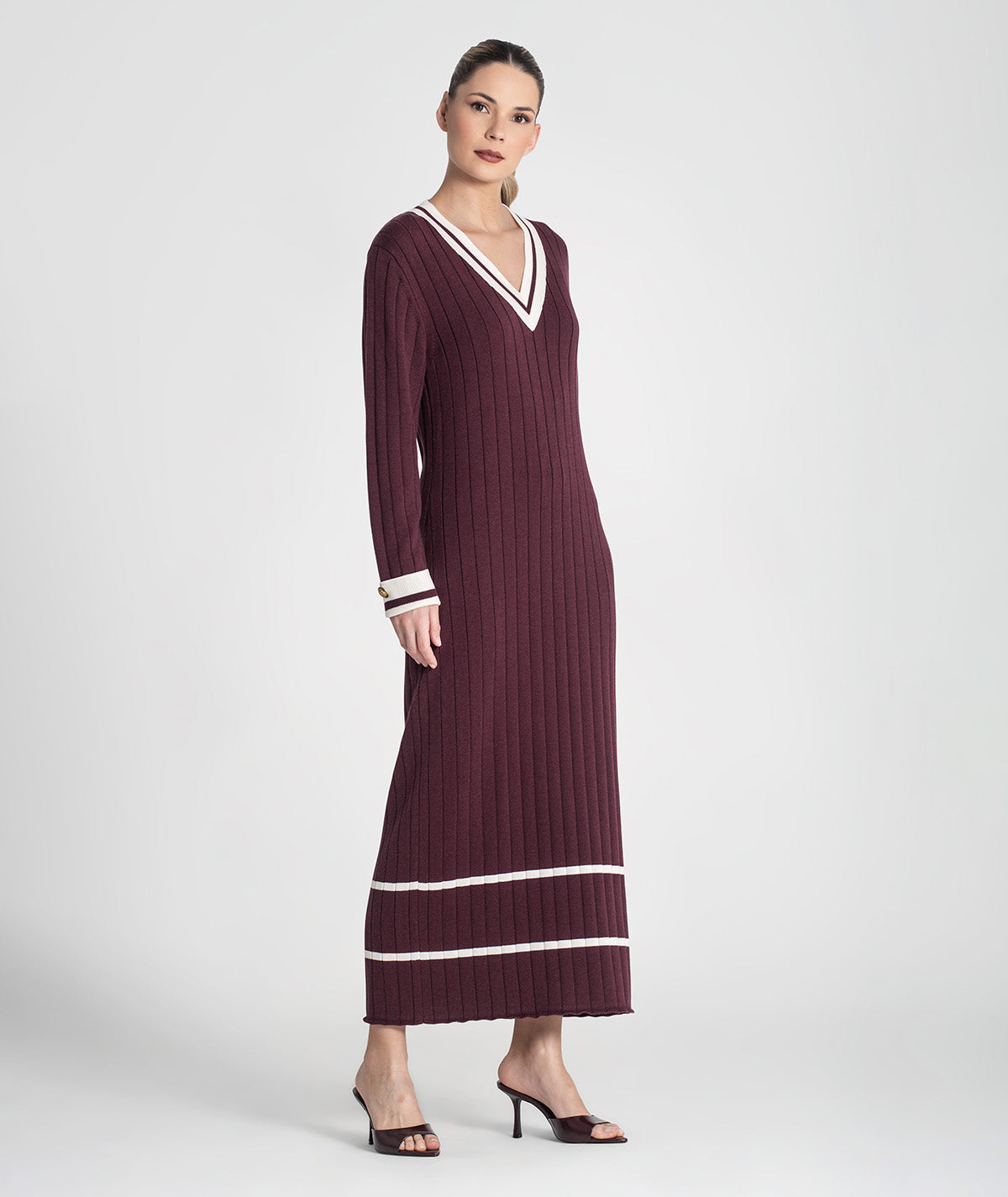 Vestido canelado com contraste no decote 3472