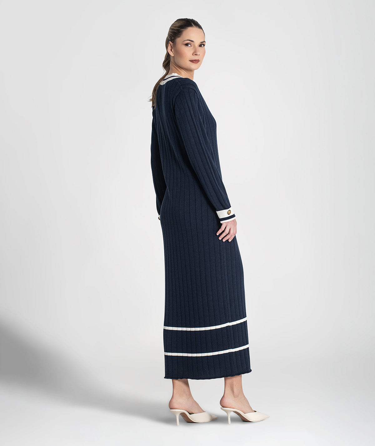Vestido canelado com contraste no decote 3472