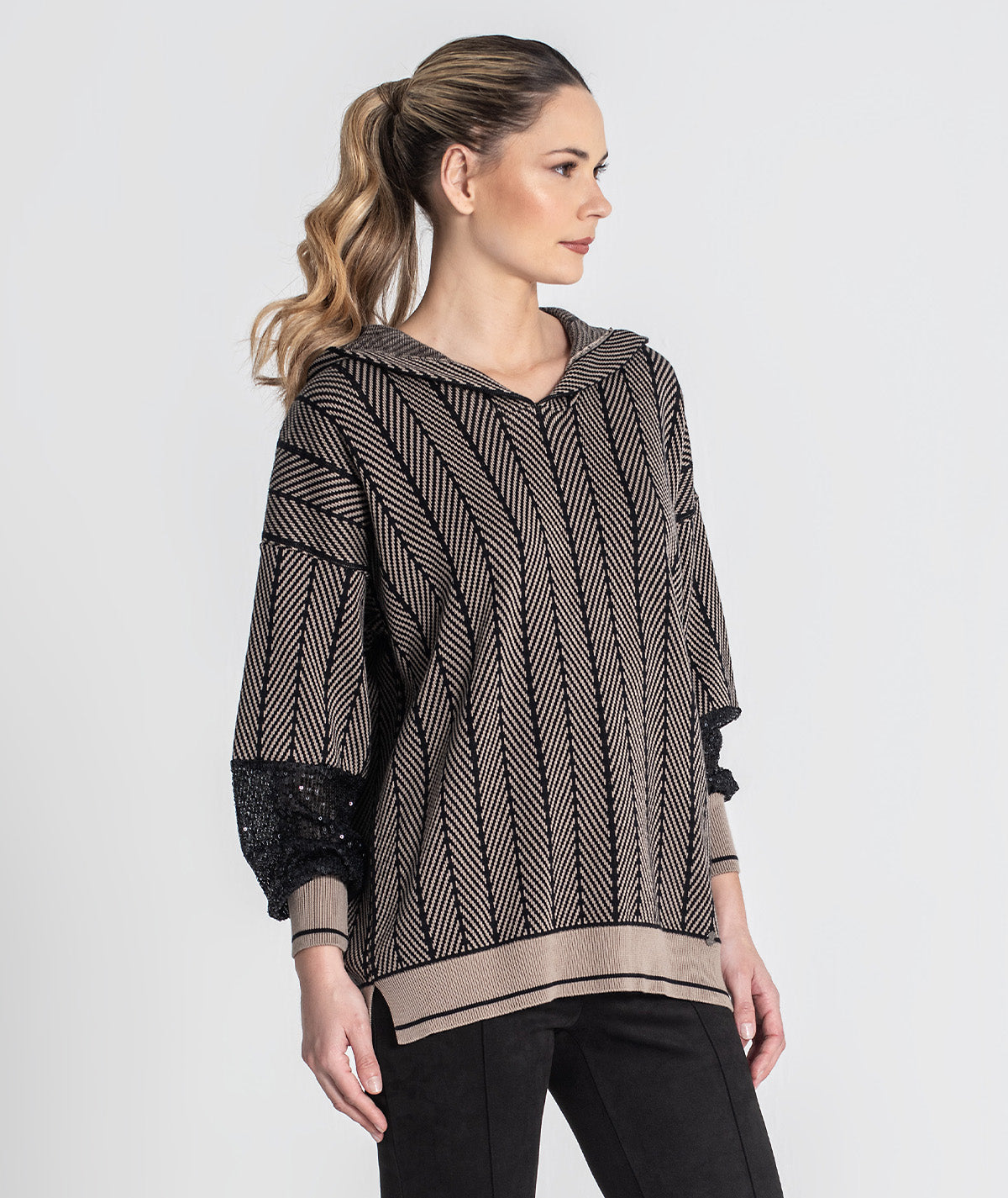 Camisola com jacquard e mangas lantejoulas 3477