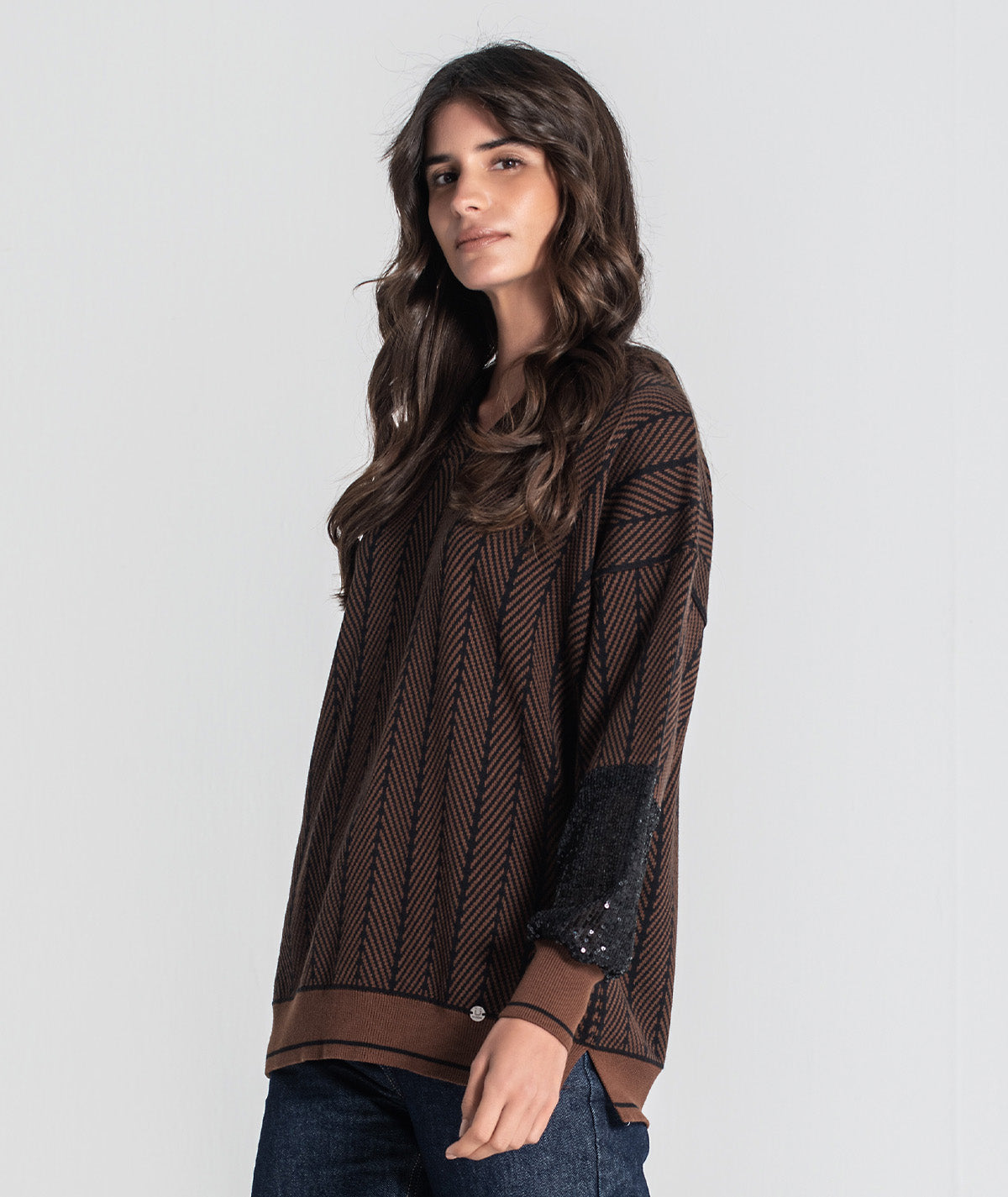 Camisola com jacquard e mangas lantejoulas 3477