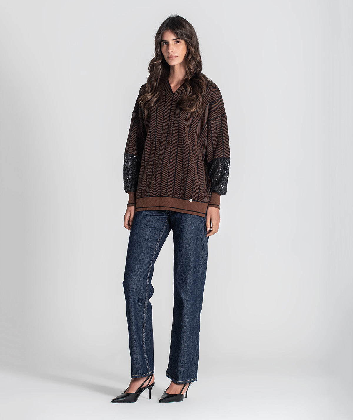 Camisola com jacquard e mangas lantejoulas 3477