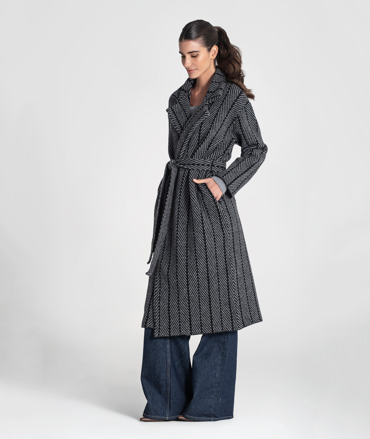 Casaco comprido com jacquard 3479